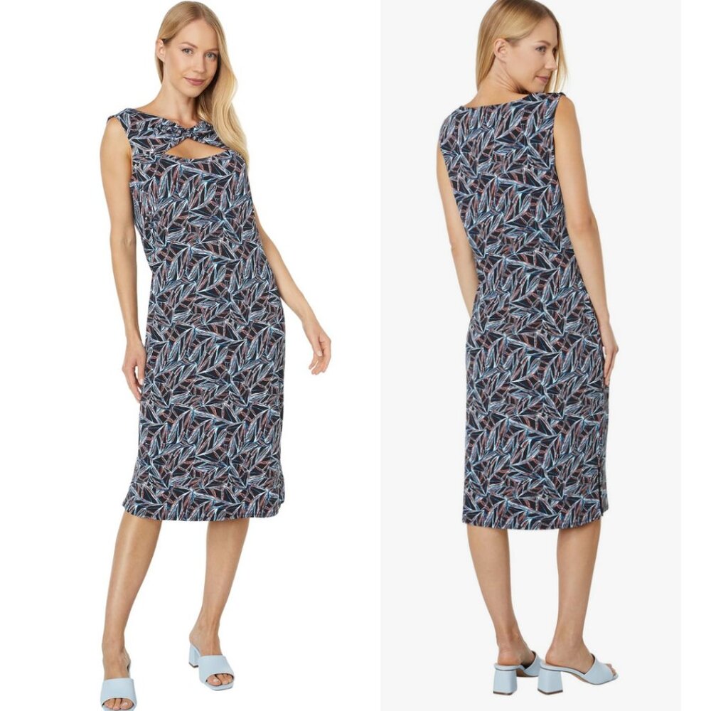 NEW H Halston Stretchy Sleeveless Geometric Patterned Dress - Black & Blue, Med
